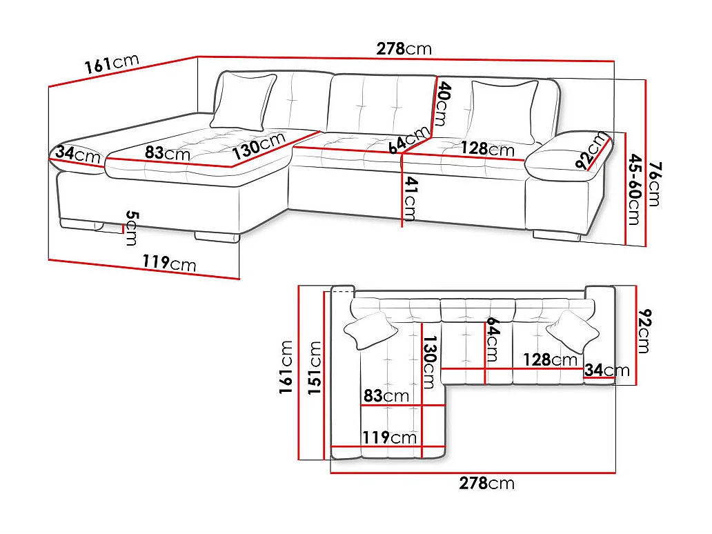 Canapé d'angle Comfivo Serenitas, Gris, 278x161x76cm