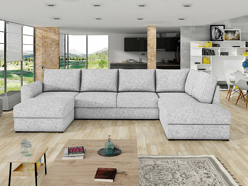 Sofá rinconero Comfivo 261, Gris, Función de descanso, Almacenaje, 305x188x85cm