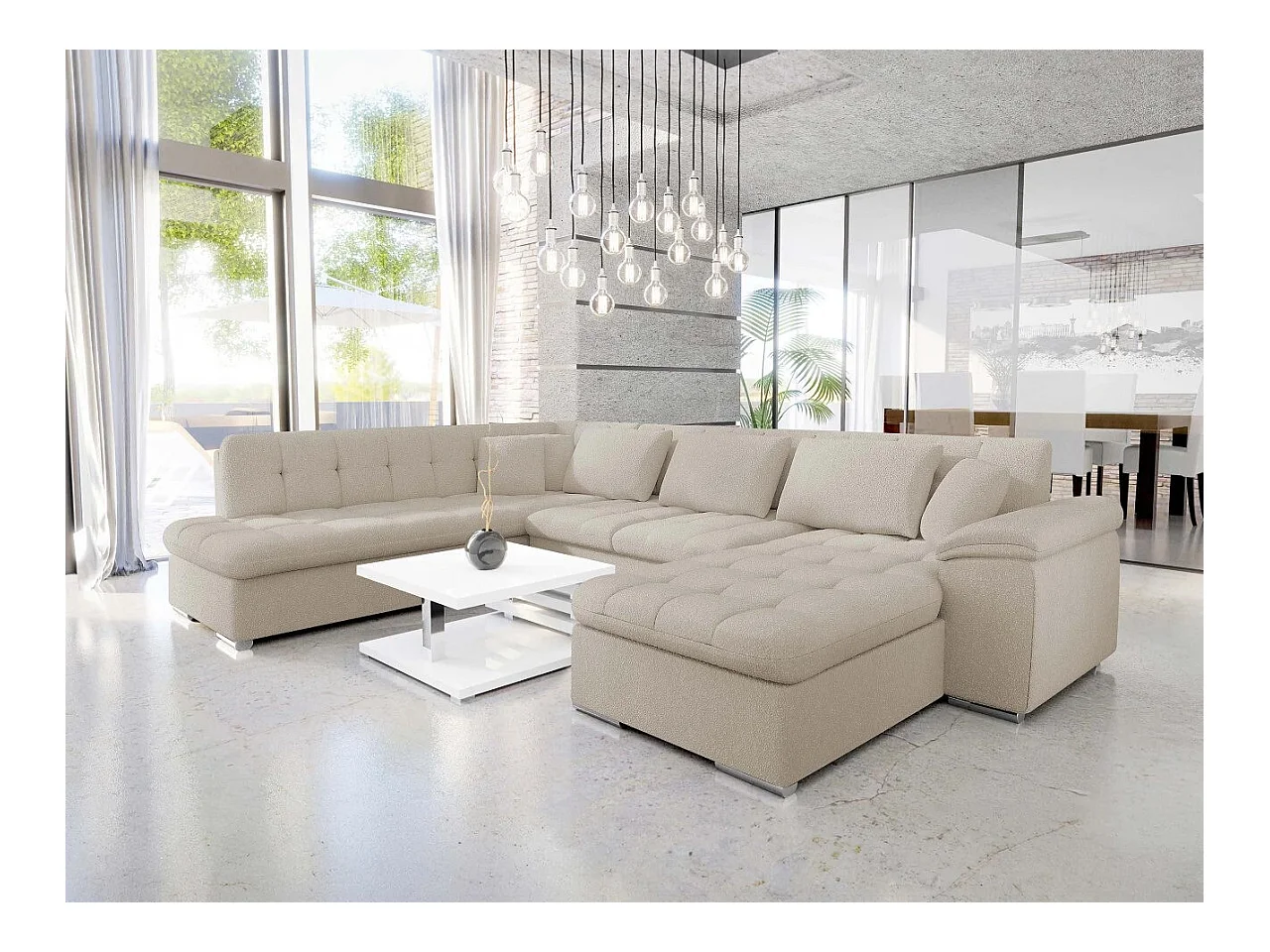 Canapé d'angle Comfivo 170, Brun clair, Fonction de couchage, Boîte de literie, 348x205cm