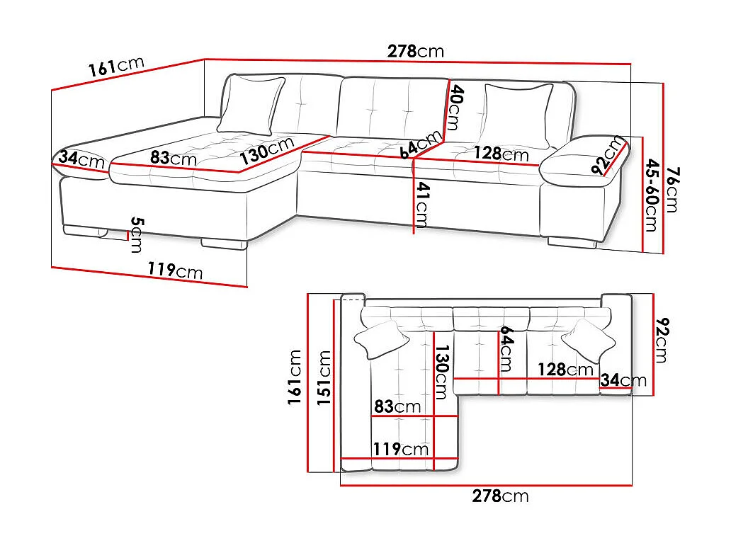 Canapé d'angle Comfivo Serenitas, Gris, 278x161x76cm