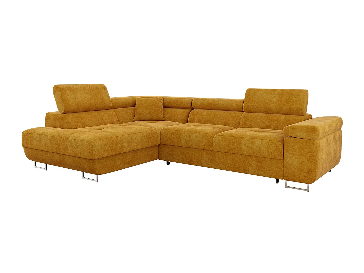 Canapé d'angle convertible 3 places en velours jaune 274x203x70 cm