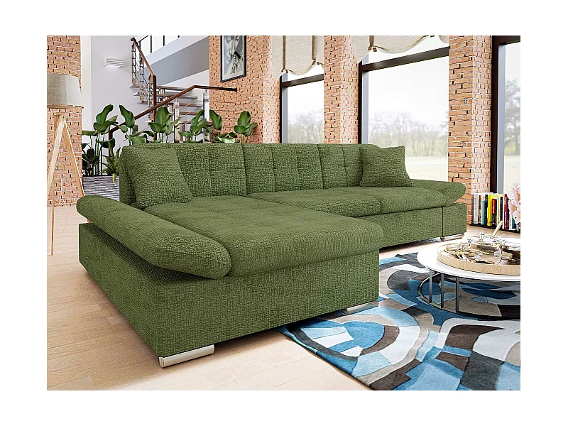 Sofá rinconero Comfivo 250, Verde, Función de descanso, Almacenaje, 278x161x76cm