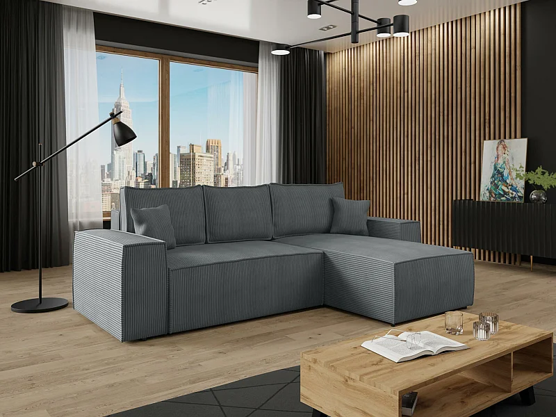 Canapé d'angle Clovis 108, Gris, Disponible, 279x174x94cm