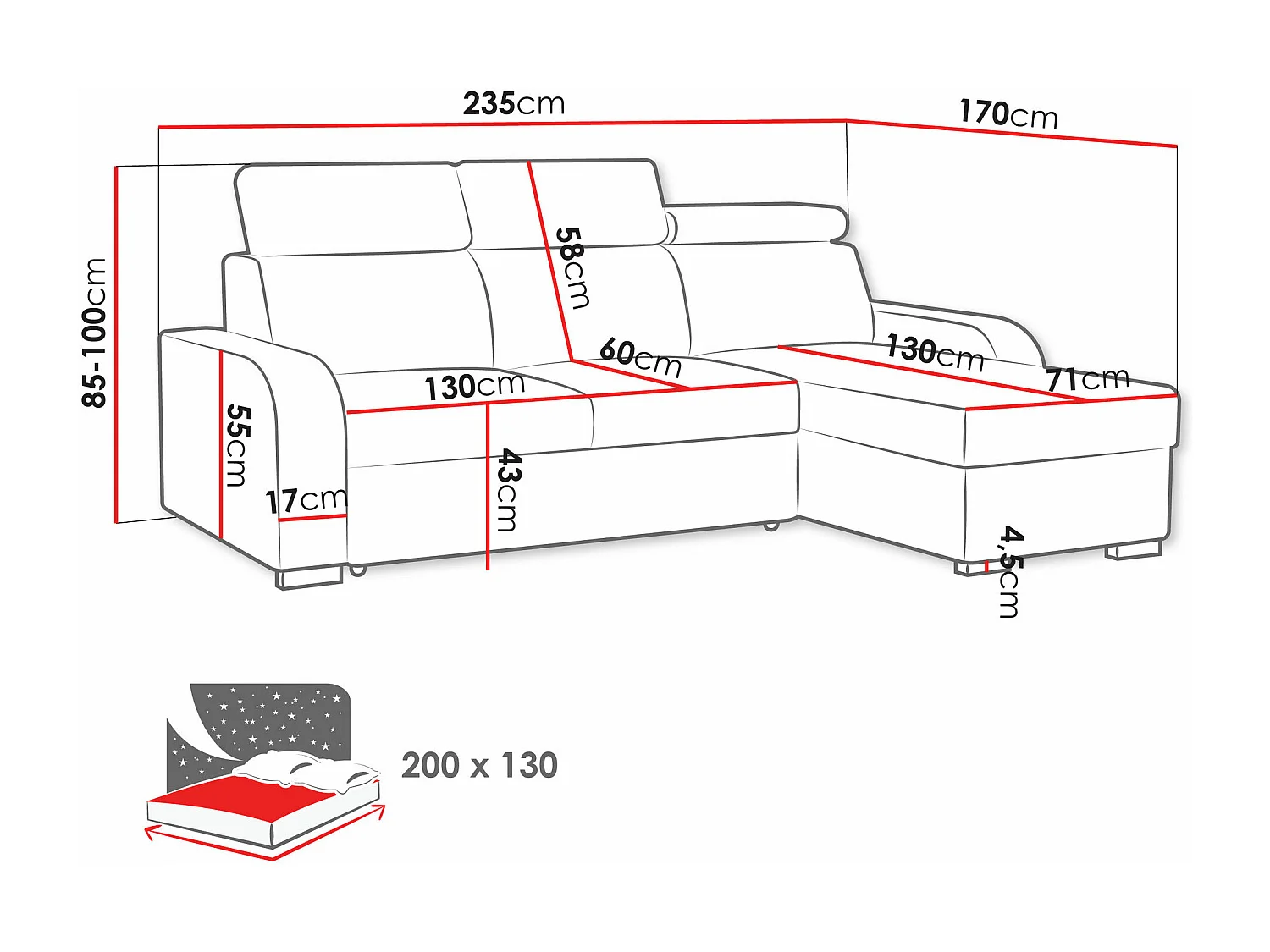 Canapé d'angle Ovos, Bleu, Disponible, 235x170x85cm