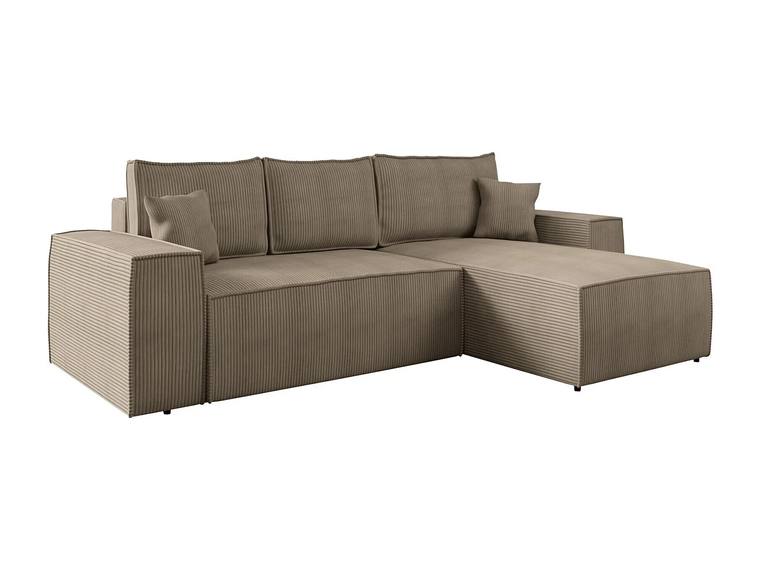 Canapé d'angle Clovis 108, Brun clair, Fonction de couchage, Boîte de literie, 279x174cm