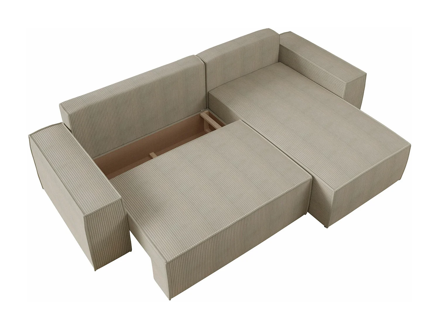 Canapé d'angle Clovis 108, Brun clair, Fonction de couchage, Boîte de literie, 279x174cm