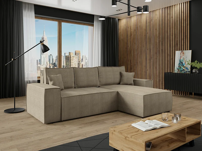 Canapé d'angle Clovis 108, Brun clair, Disponible, 279x174x94cm