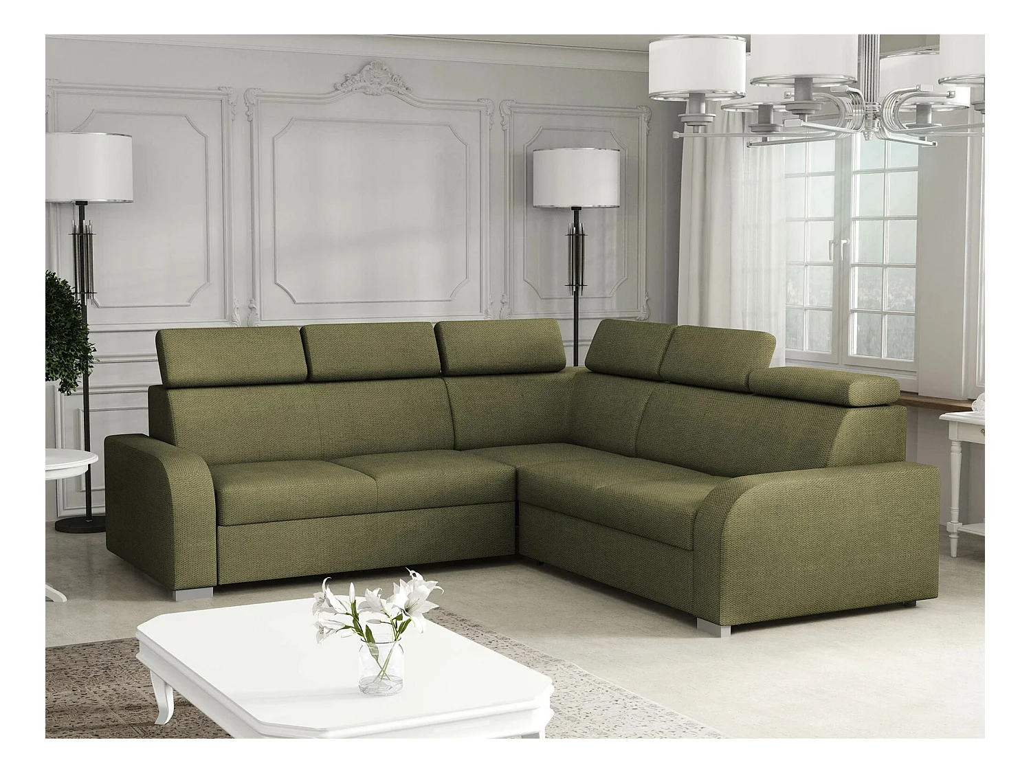 Canapé d'angle Etrcala 101, Vert, Fonction de couchage, Boîte de literie, 250x250x100cm