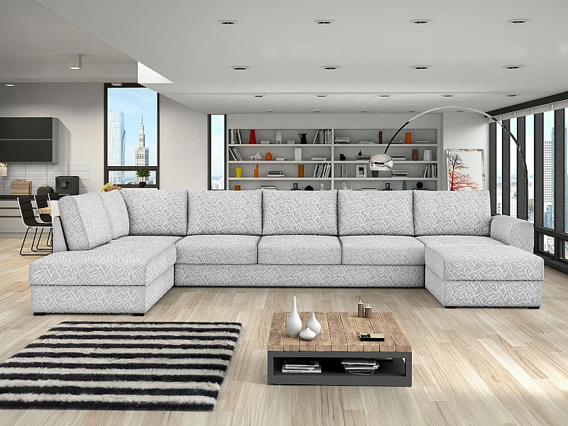 Sofá rinconero Comfivo 262, Gris, Función de descanso, Almacenaje, 370x186x85cm