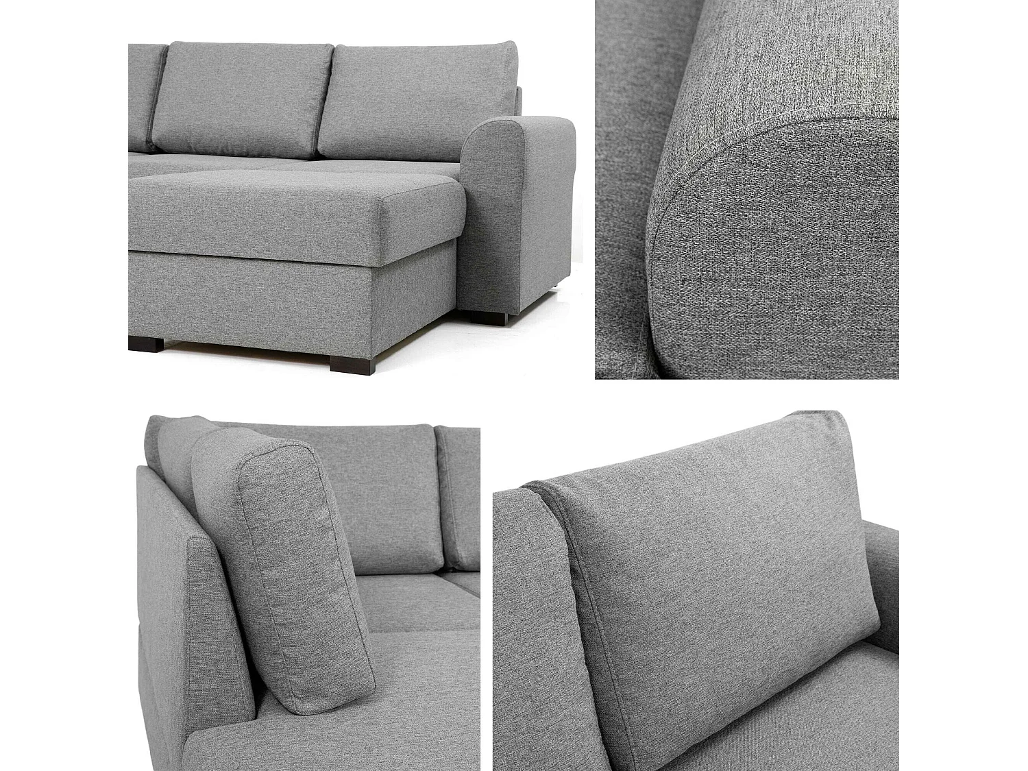 Sofá rinconero Comfivo 262, Gris, Función de descanso, Almacenaje, 370x186x85cm