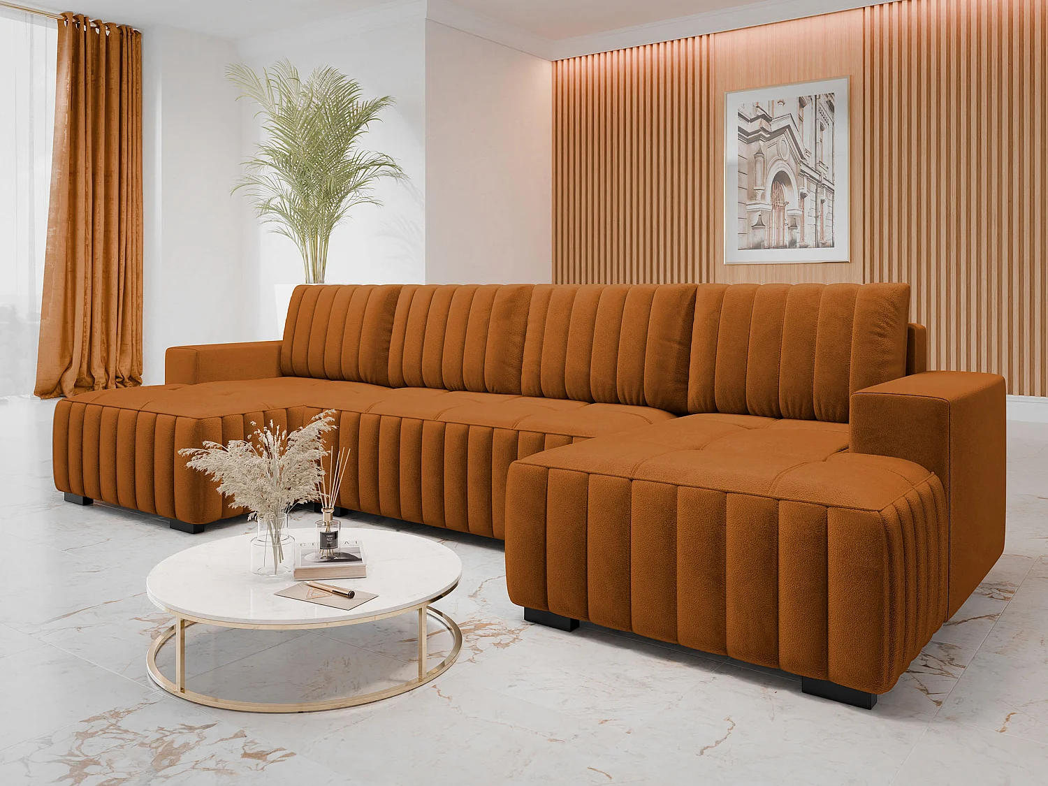 Sofá rinconero Columbus 232, Rojo, Función de descanso, Almacenaje, 310x140x85cm