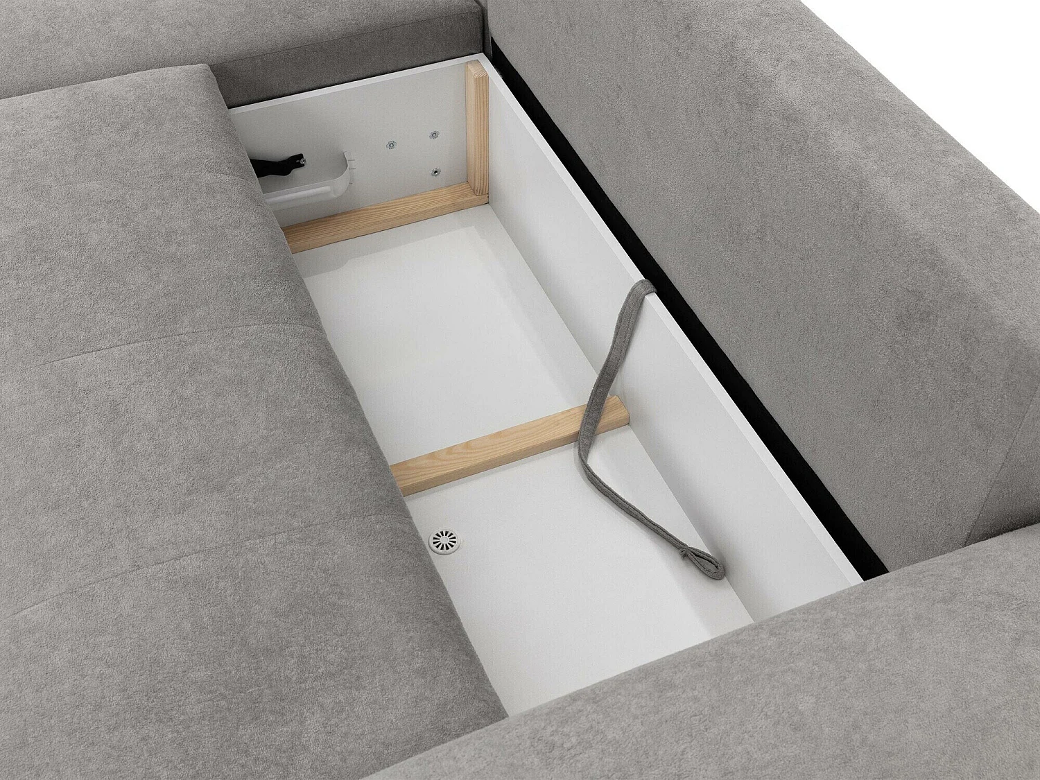 Canapé d'angle TrendyNest 104, Gris, Fonction de couchage, Boîte de literie, 265x177x93cm