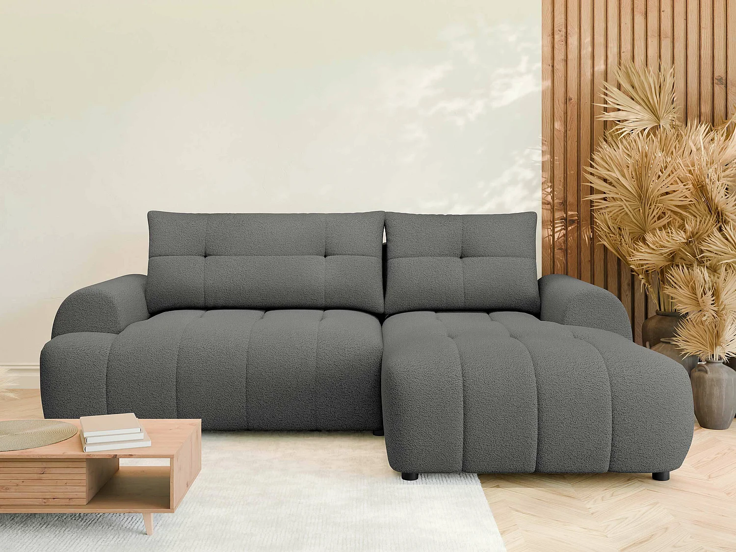 Canapé d'angle TrendyNest 104, Gris, Disponible, 265x177x93cm