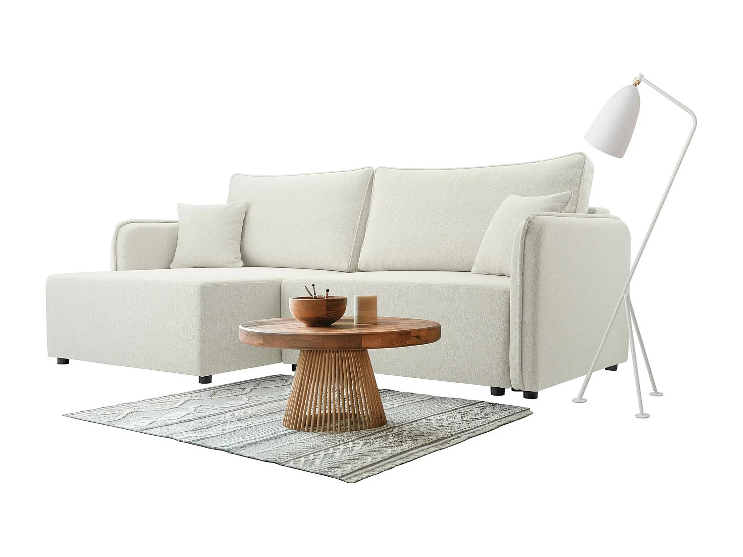 Sofá rinconero TrendyNest 111, De color marrón claro, Función de descanso, Almacenaje,