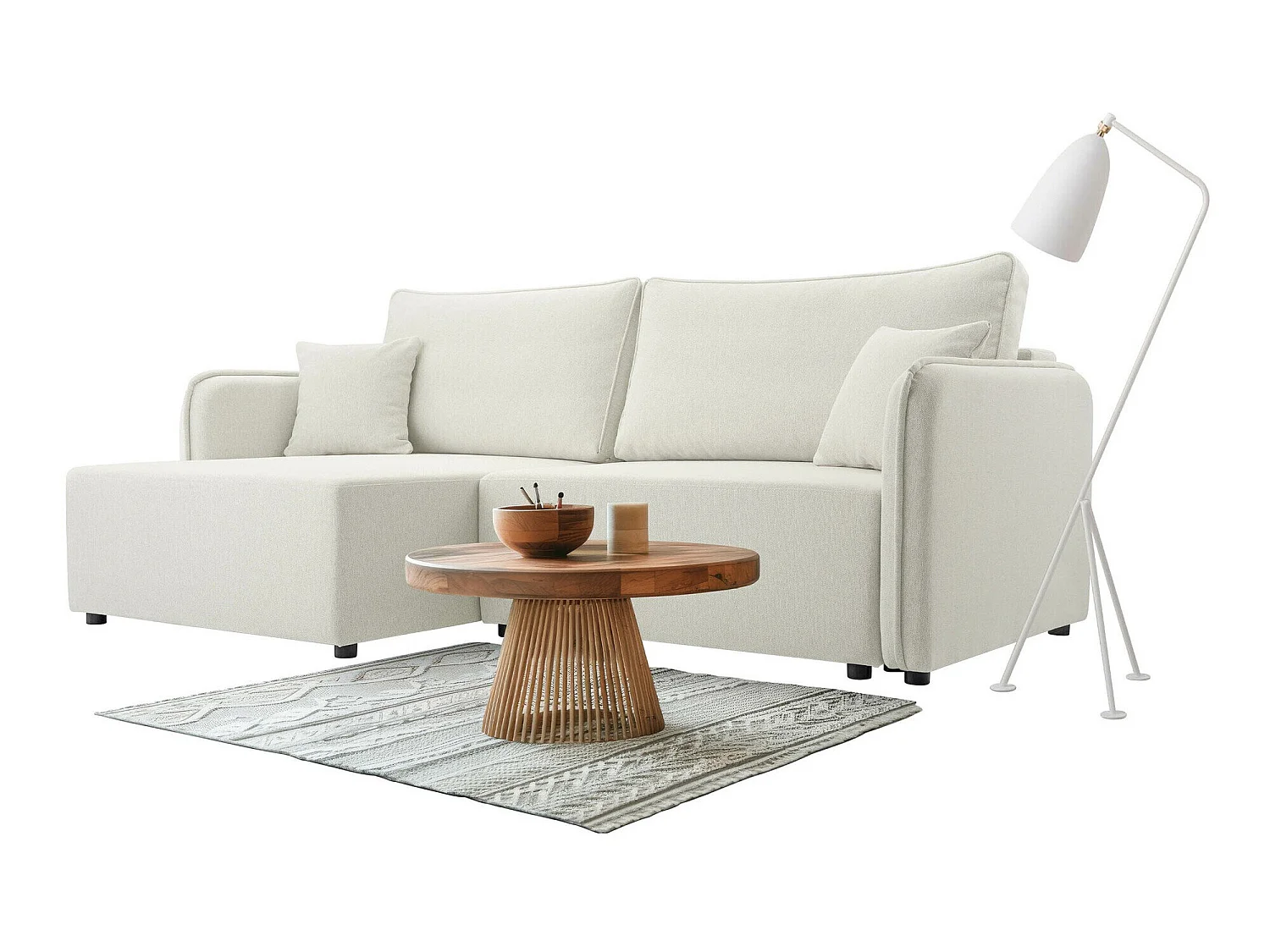 Sofá rinconero TrendyNest Turtura, Blanco, Función de descanso