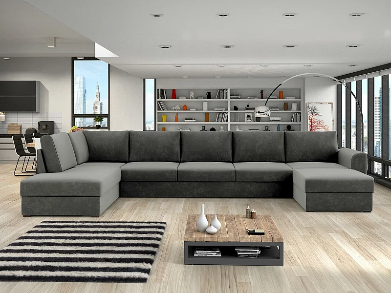 Canapé d'angle Comfivo 191, Gris, Fonction de couchage, Boîte de literie, 370x186x85cm