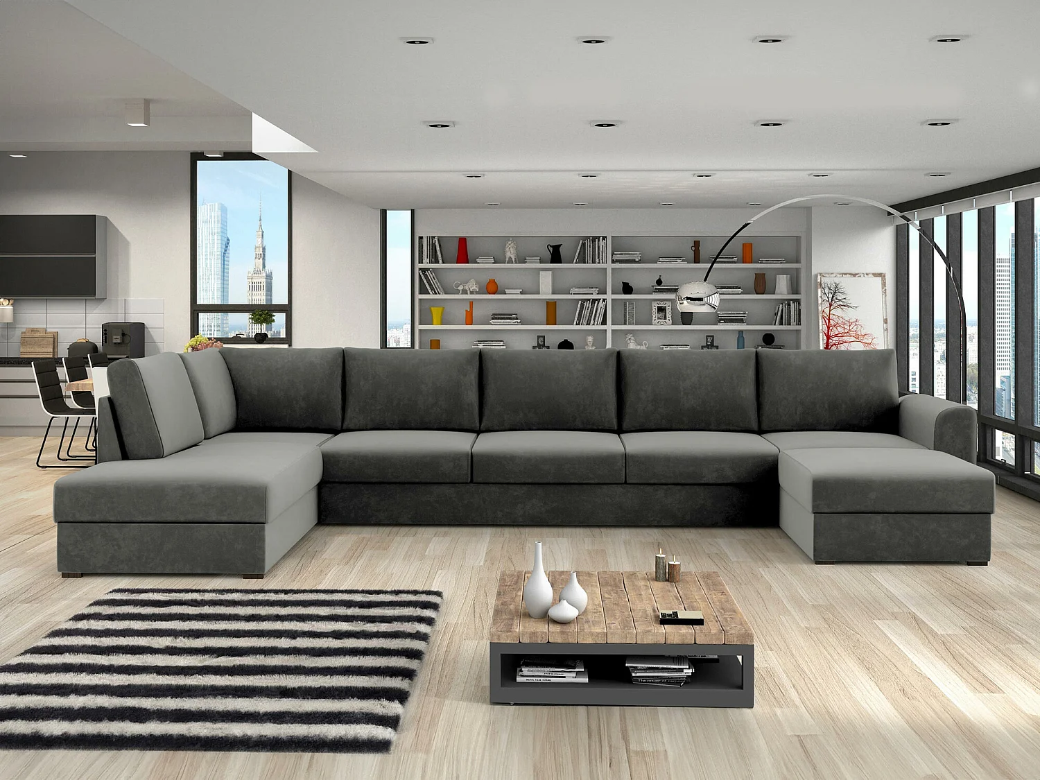 Canapé d'angle Comfivo Flumen I, Gris, Disponible, 370x186x85cm