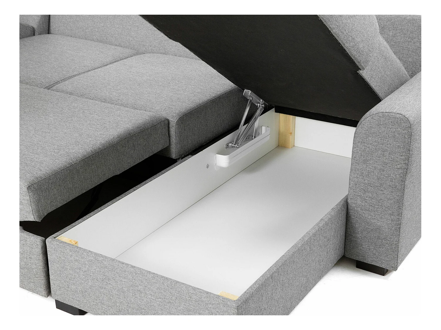 Canapé d'angle Comfivo 191, Blanc, Fonction de couchage, Boîte de literie, 370x186x85cm