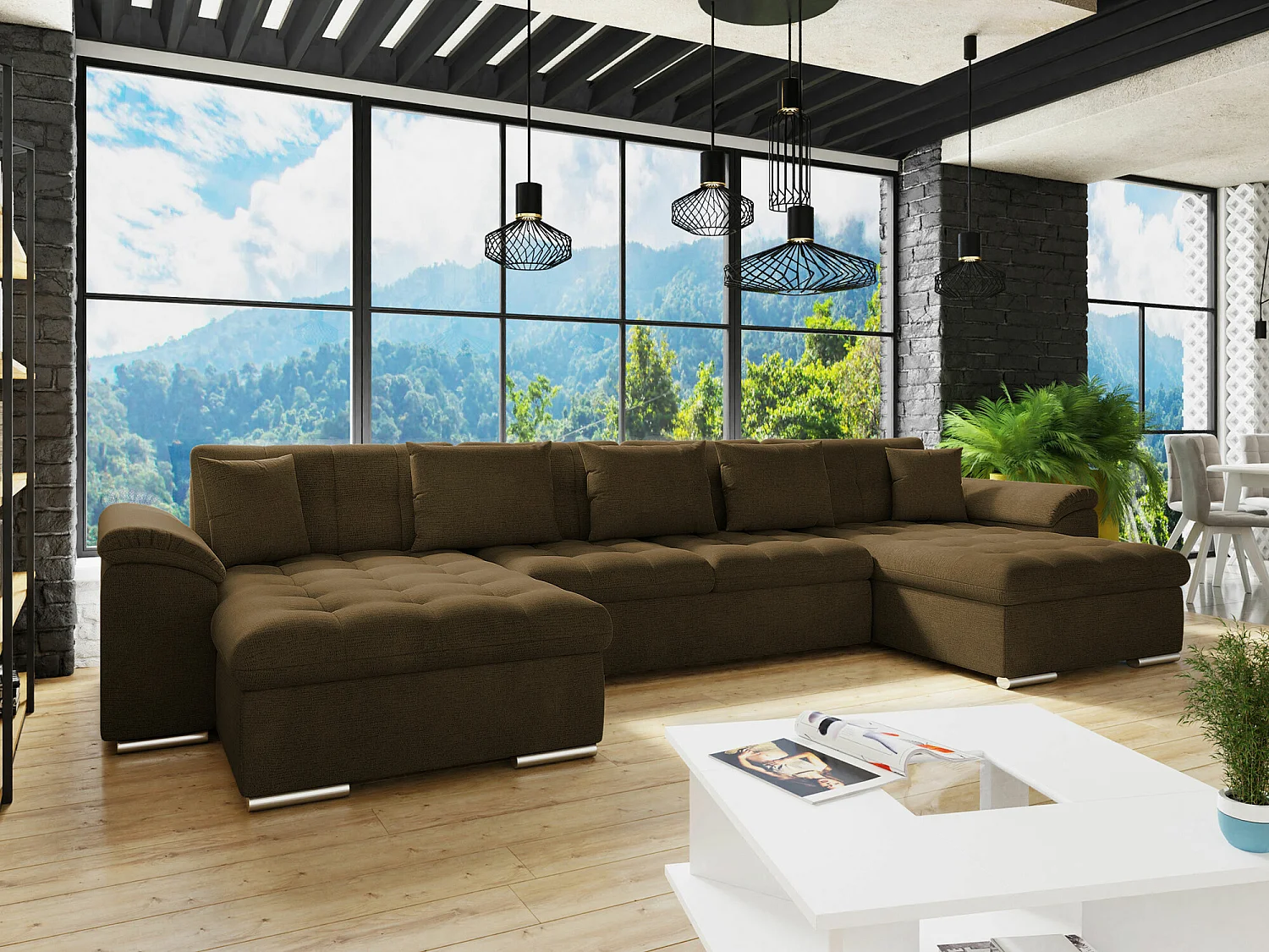 Canapé d'angle Comfivo 111, Marron, Fonction de couchage, 375x155x76cm