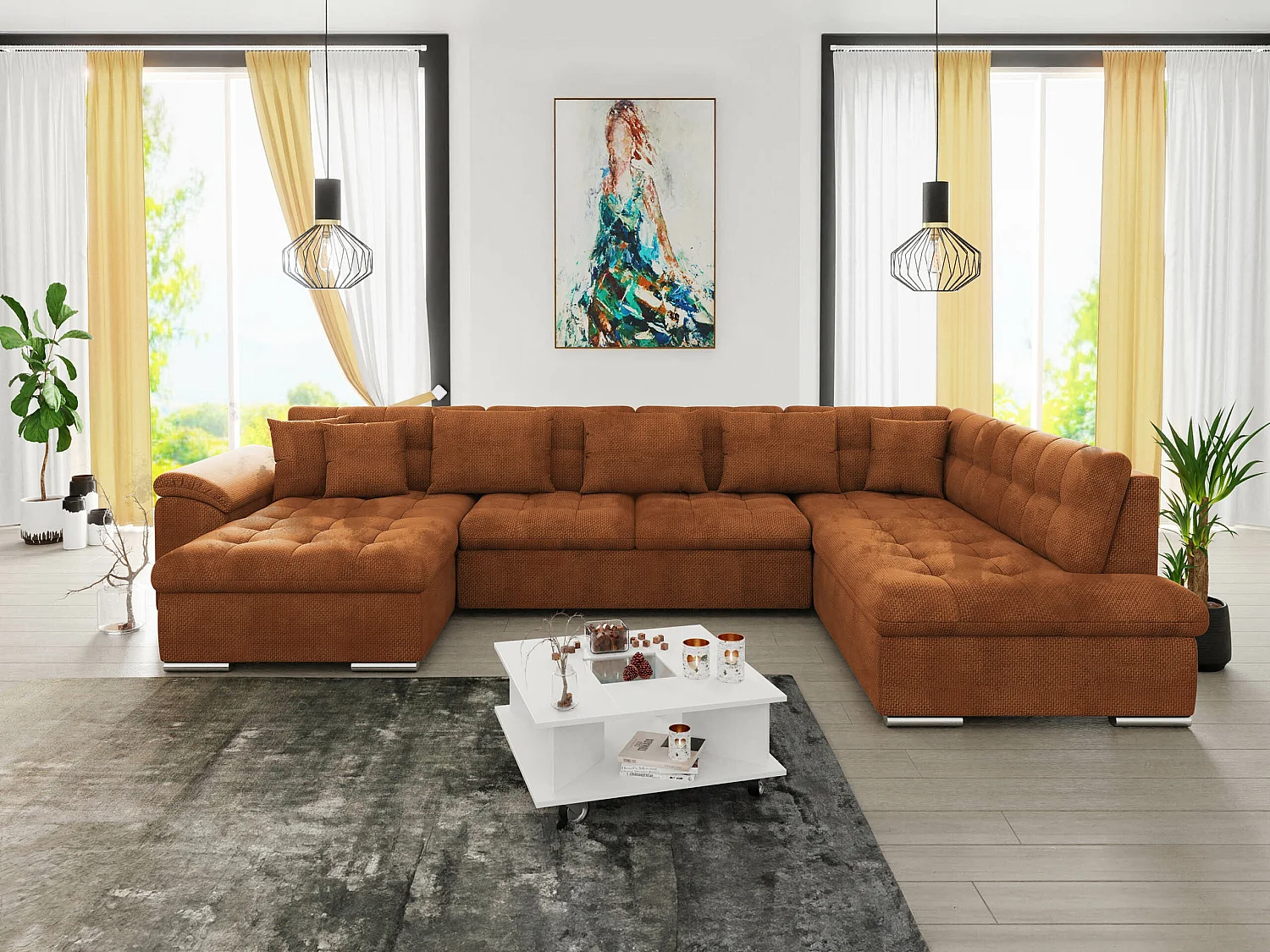 Sofá rinconero Comfivo 114, Marrón, Función de descanso, Almacenaje, 348x205x76cm