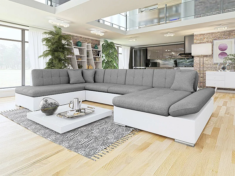 Sofá rinconero Comfivo 150, Gris, Función de descanso, Almacenaje, 345x205x76cm