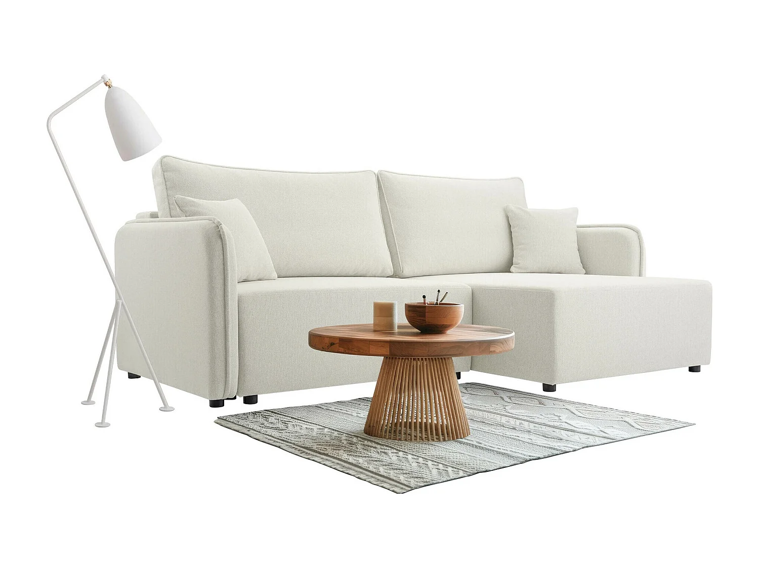 Canapé d'angle TrendyNest 111, Brun clair, Fonction de couchage, Boîte de literie, 227cm