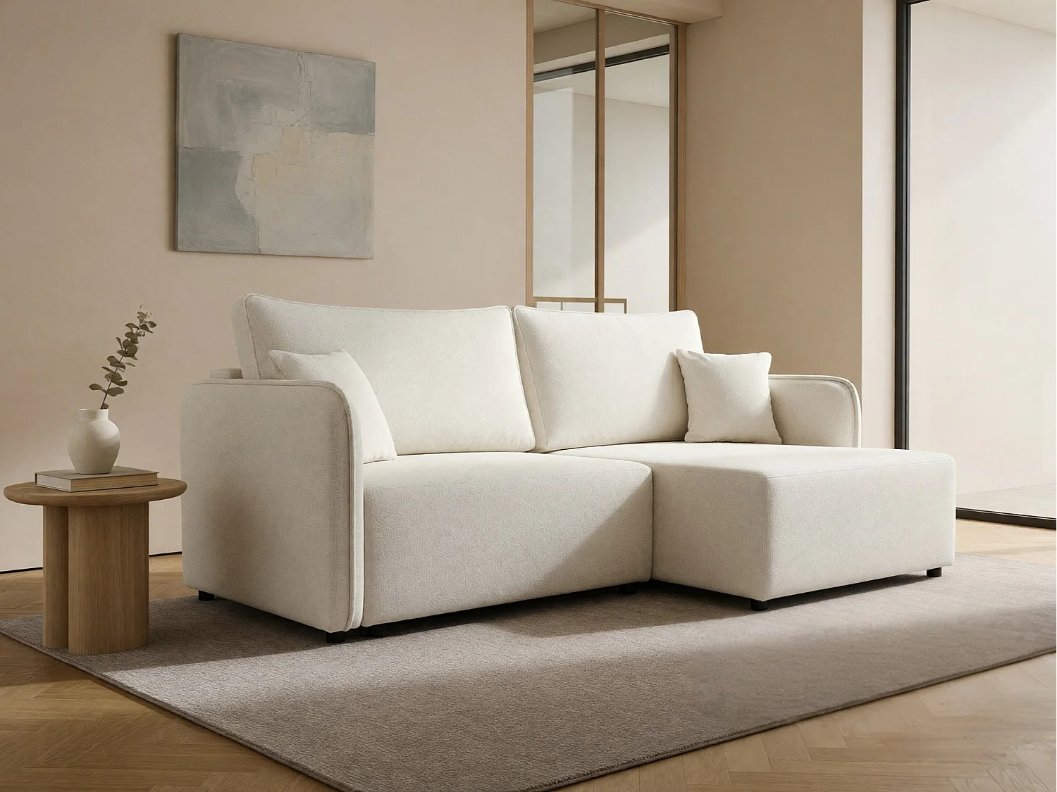 Sofá rinconero TrendyNest Turtura, Blanco, Función de descanso, Almacenaje, 227x147x93cm