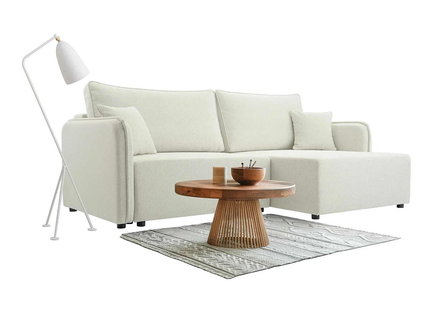 Sofá rinconero TrendyNest Turtura, Blanco, Función de descanso