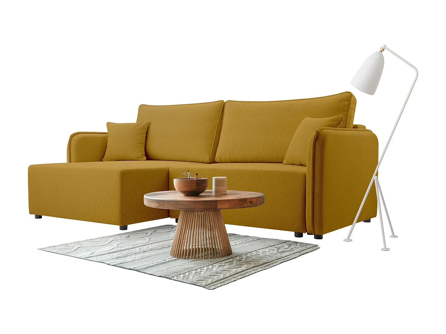 Sofá de canto TrendyNest 111, Amarelo, Funcionalidade de dormir