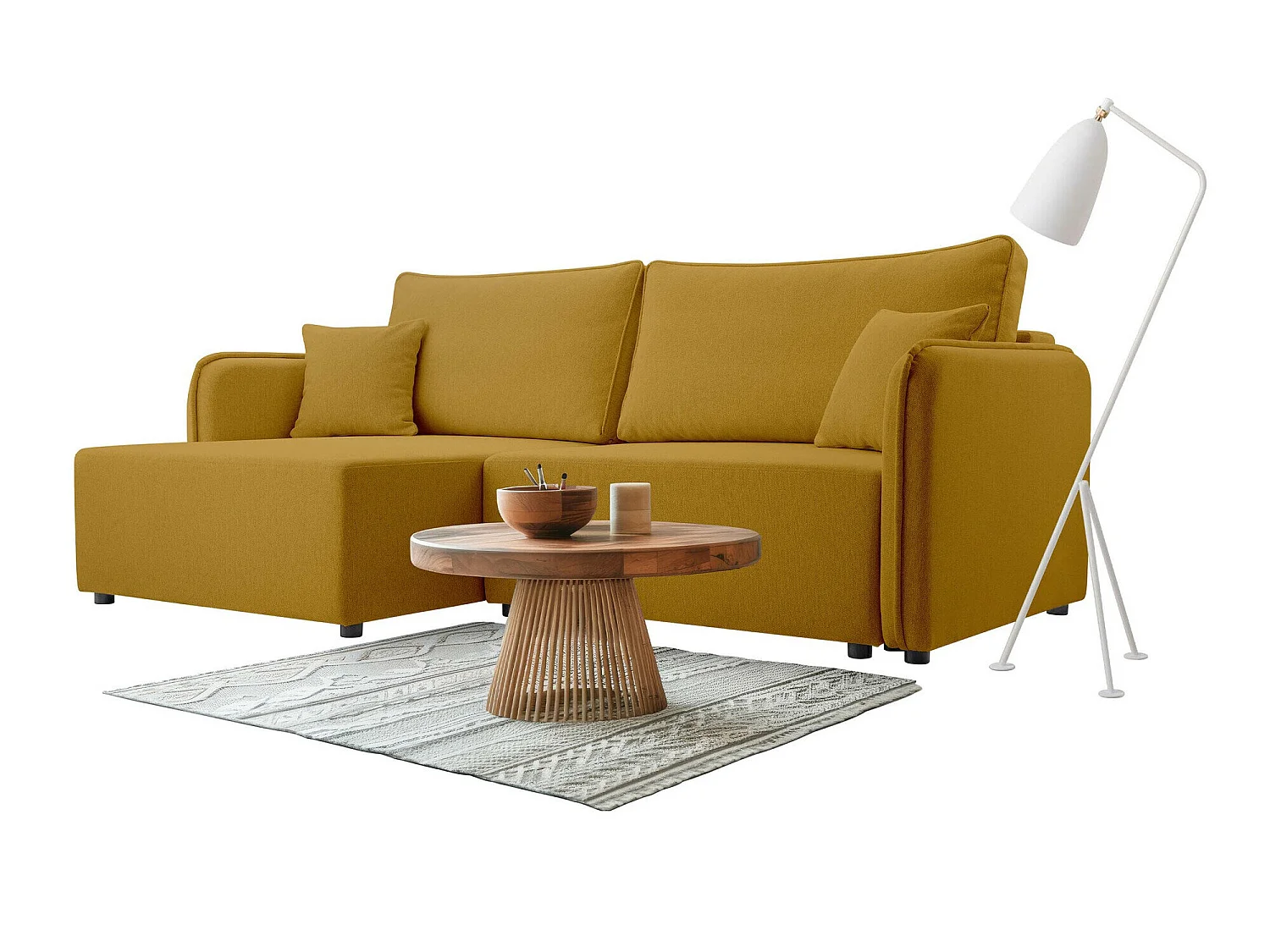 Sofá rinconero TrendyNest Turtura, Amarillo, Función de descanso
