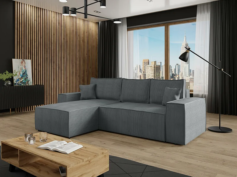 Canapé d'angle Clovis 108, Gris, Disponible, 279x174x94cm