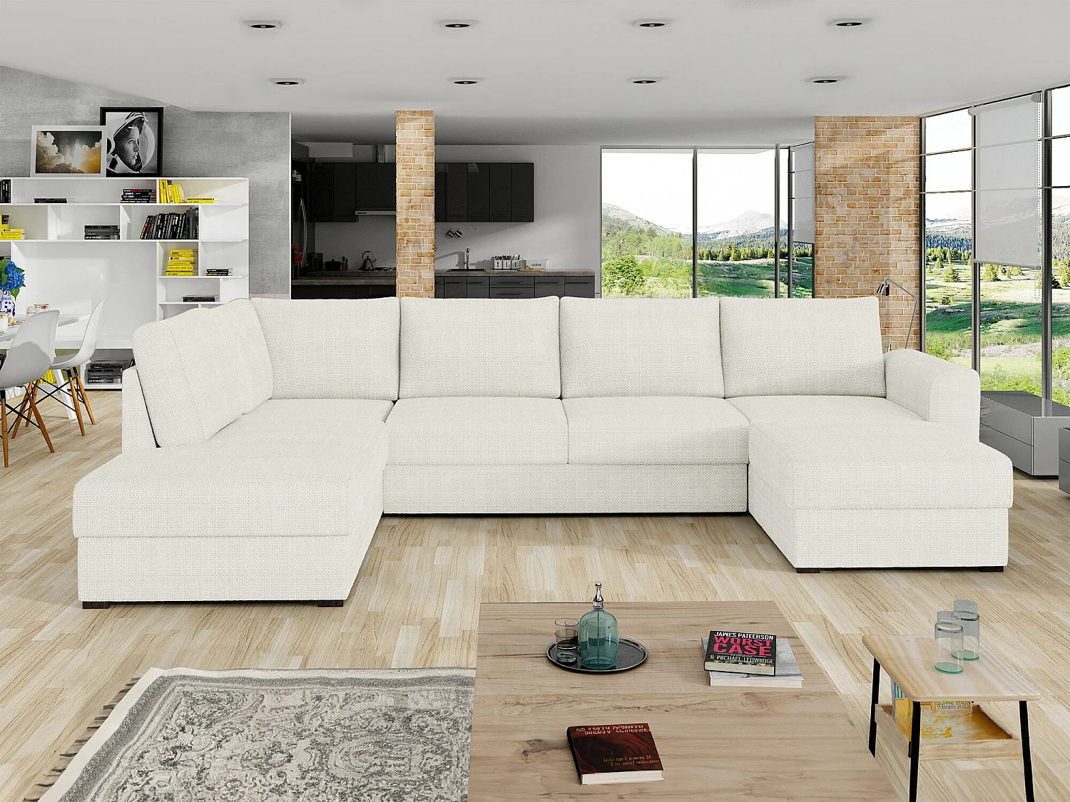 Sofá rinconero Comfivo Flumen, Blanco, Función de descanso, Almacenaje, 305x188x85cm