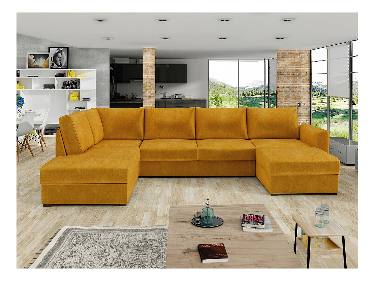 Divano angolare Comfivo 189, Giallo, Con, 305x188x85cm