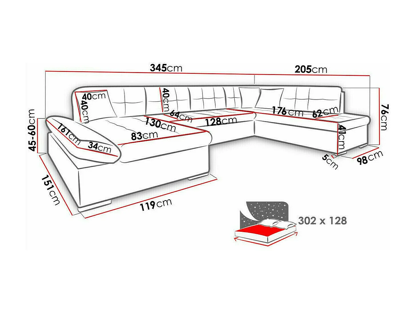 Sofá rinconero Comfivo 150, Verde, Función de descanso, Almacenaje, 345x205x76cm