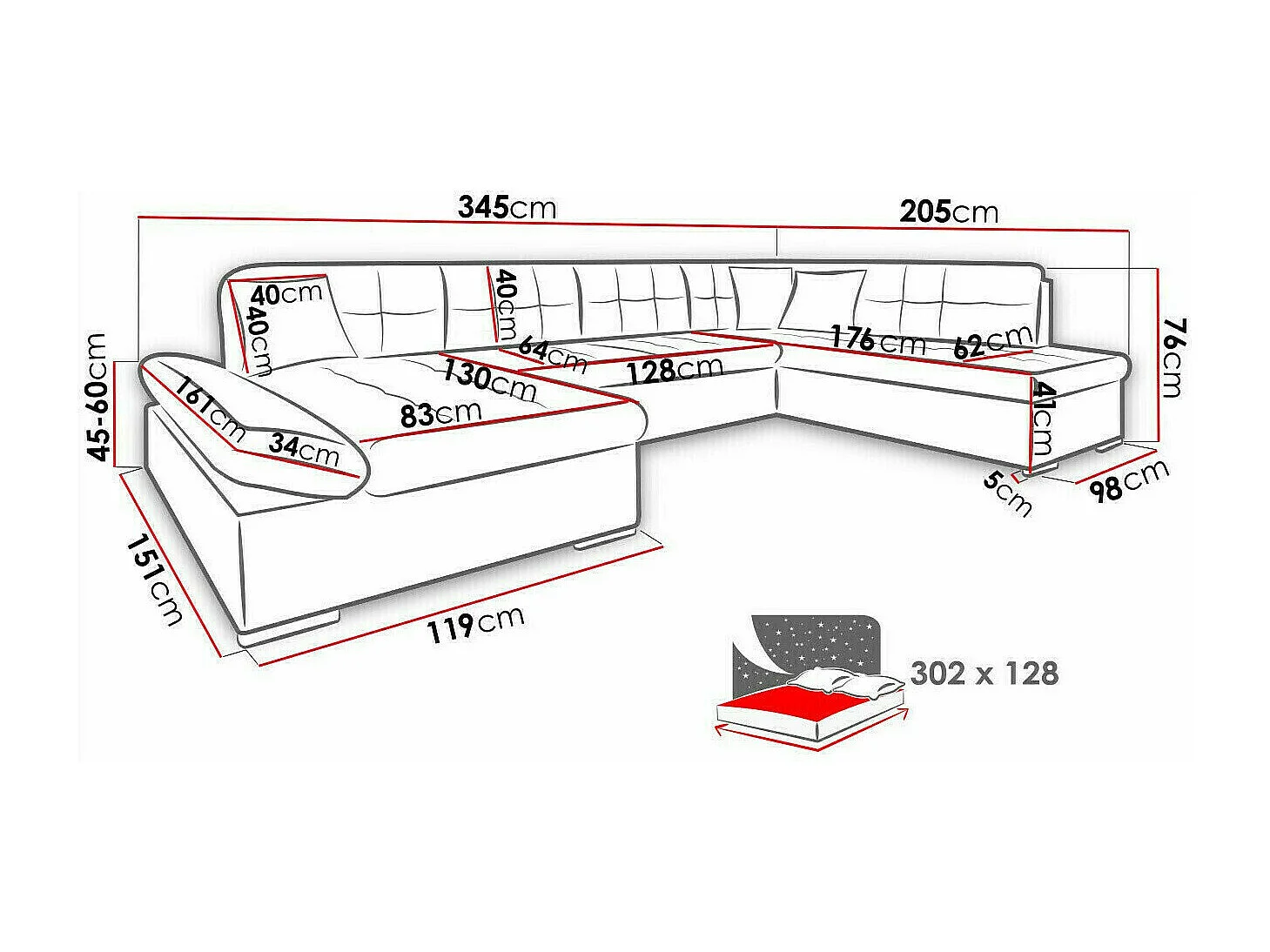 Sofá rinconero Comfivo 150, Verde, Función de descanso, Almacenaje, 345x205x76cm