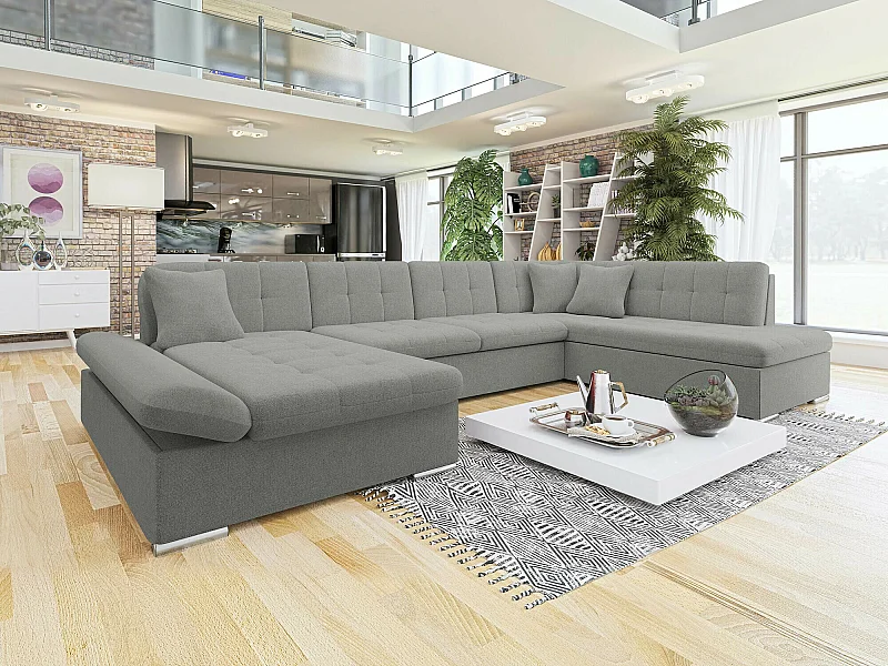 Sofá rinconero Comfivo 150, Gris, Función de descanso, Almacenaje, 345x205x76cm