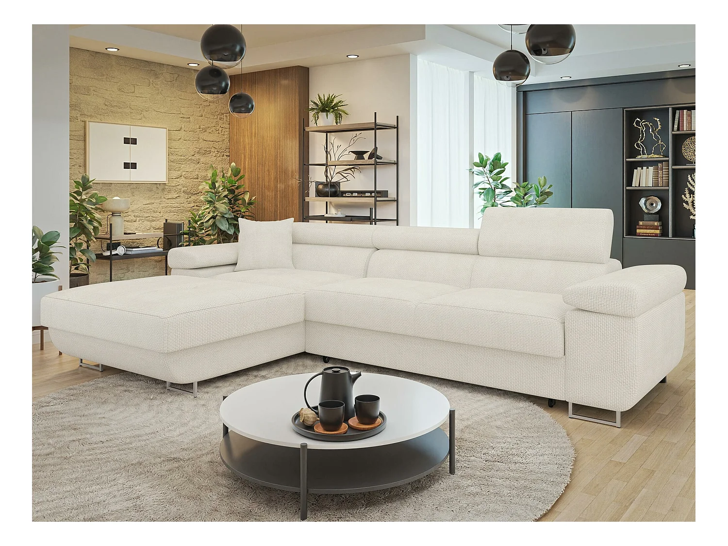Sofá rinconero Comfivo Eliferu 102, De color marrón claro, Función de descanso, 280x170cm