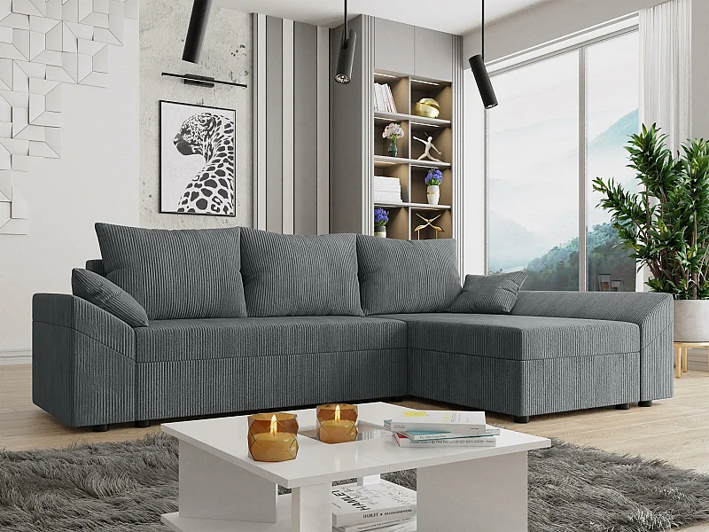 Canapé d'angle Memphis 104, Gris, Disponible, 240x140x82cm