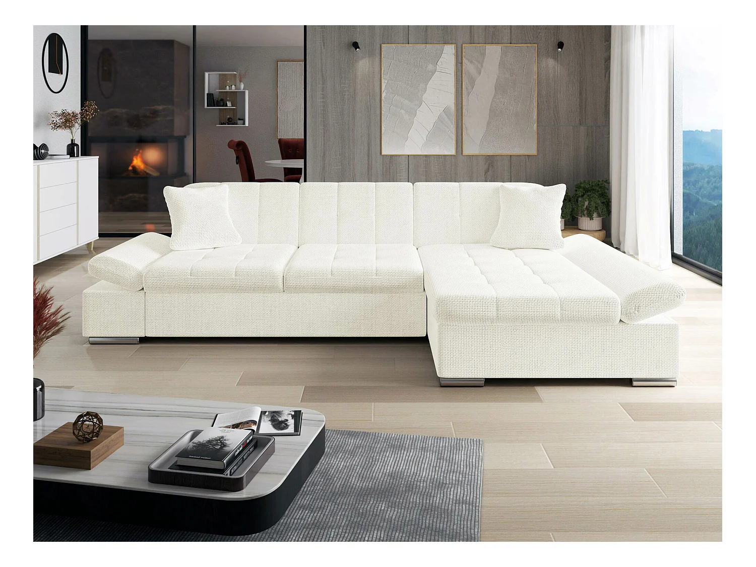 Canapé d'angle Comfivo 219, Brun clair, 278x161x76cm
