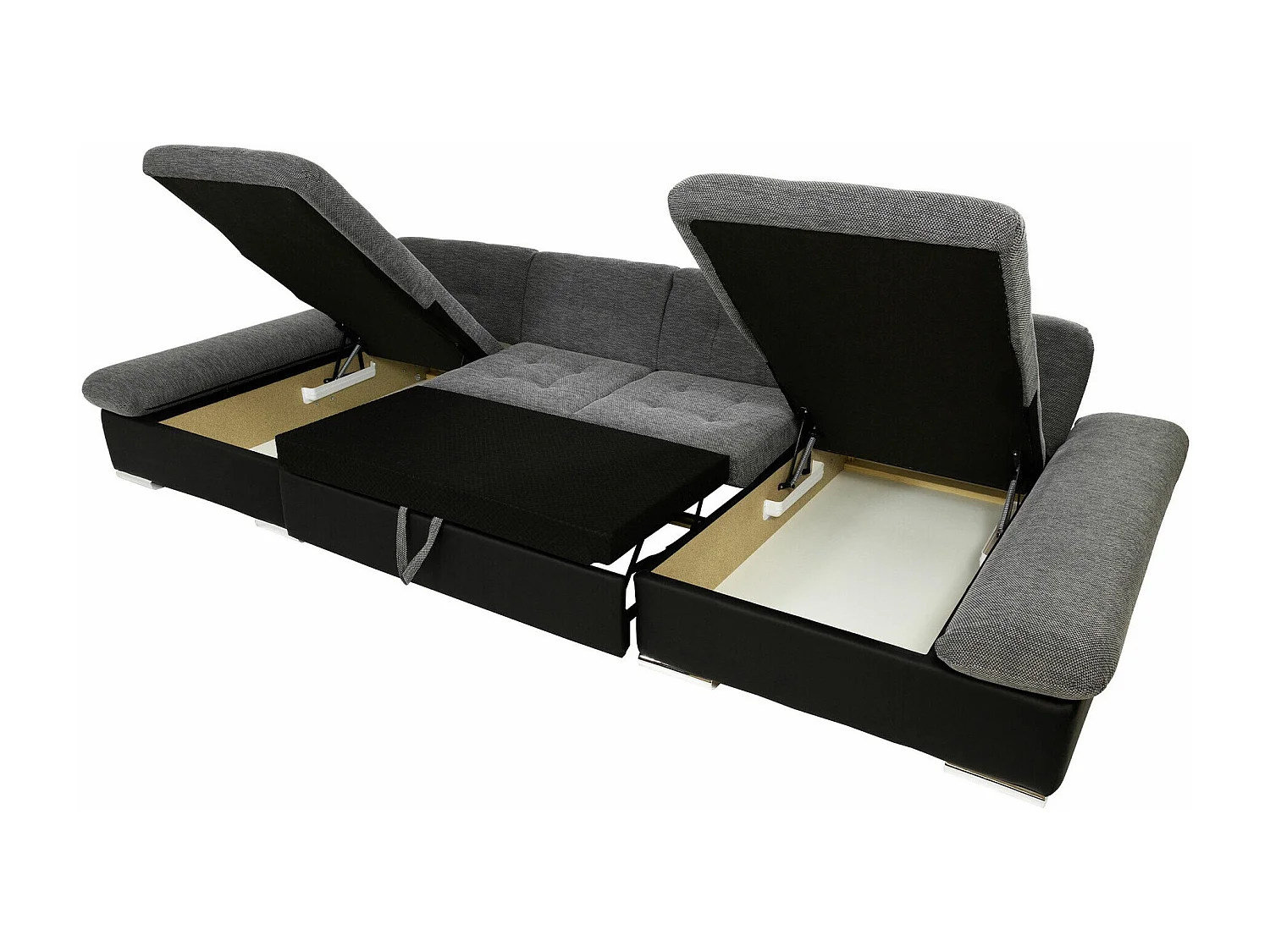 Sofá rinconero Comfivo 155, Gris, Función de descanso, Almacenaje, 360x160x75cm