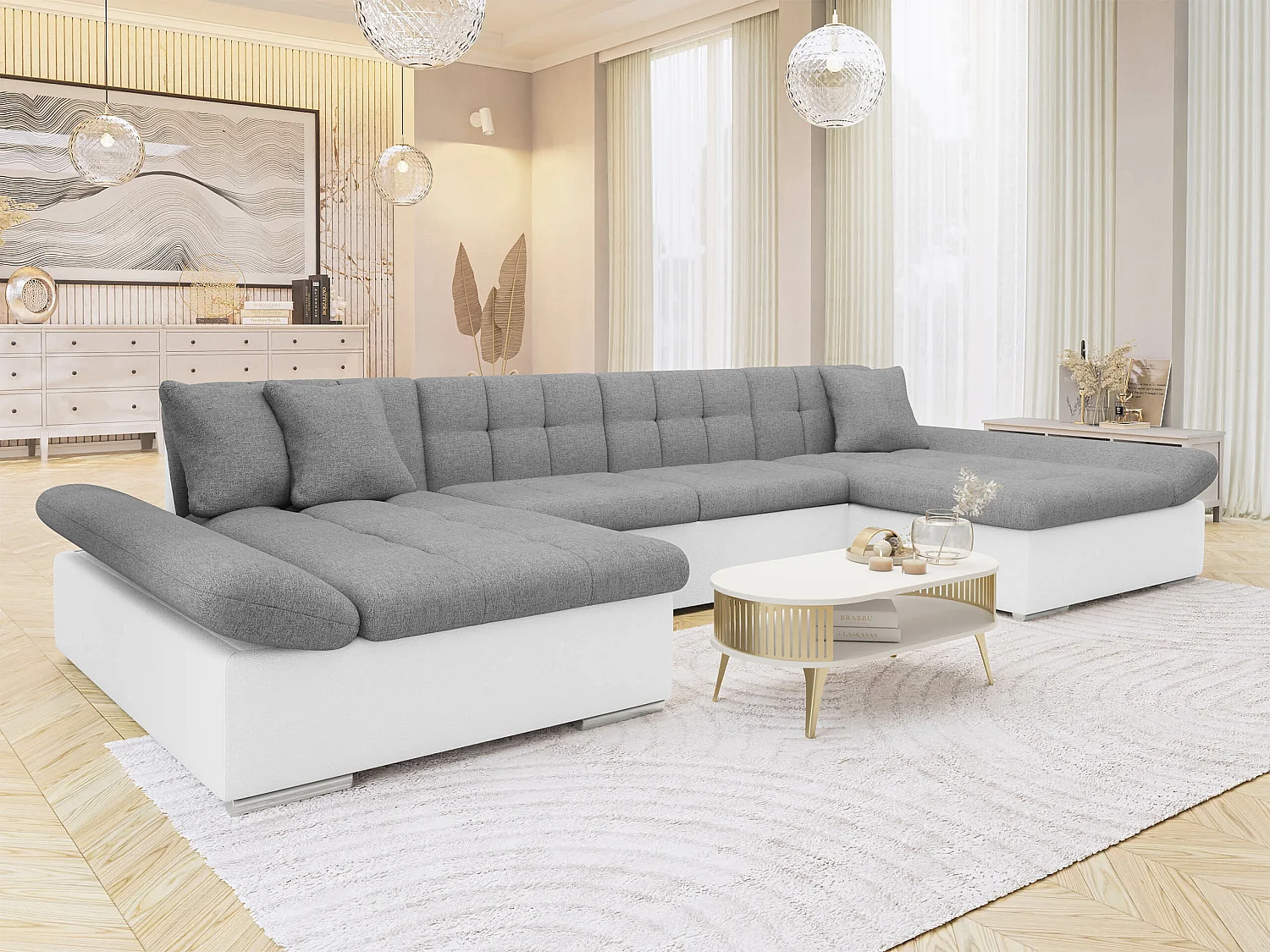 Canapé d'angle Comfivo Ficus, Gris clair, Disponible, 360x160x75cm