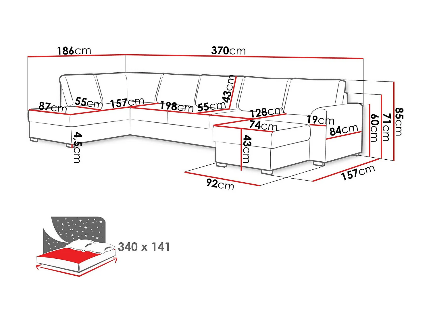 Canapé d'angle Comfivo 191, Jaune, Fonction de couchage, Boîte de literie, 370x186x85cm