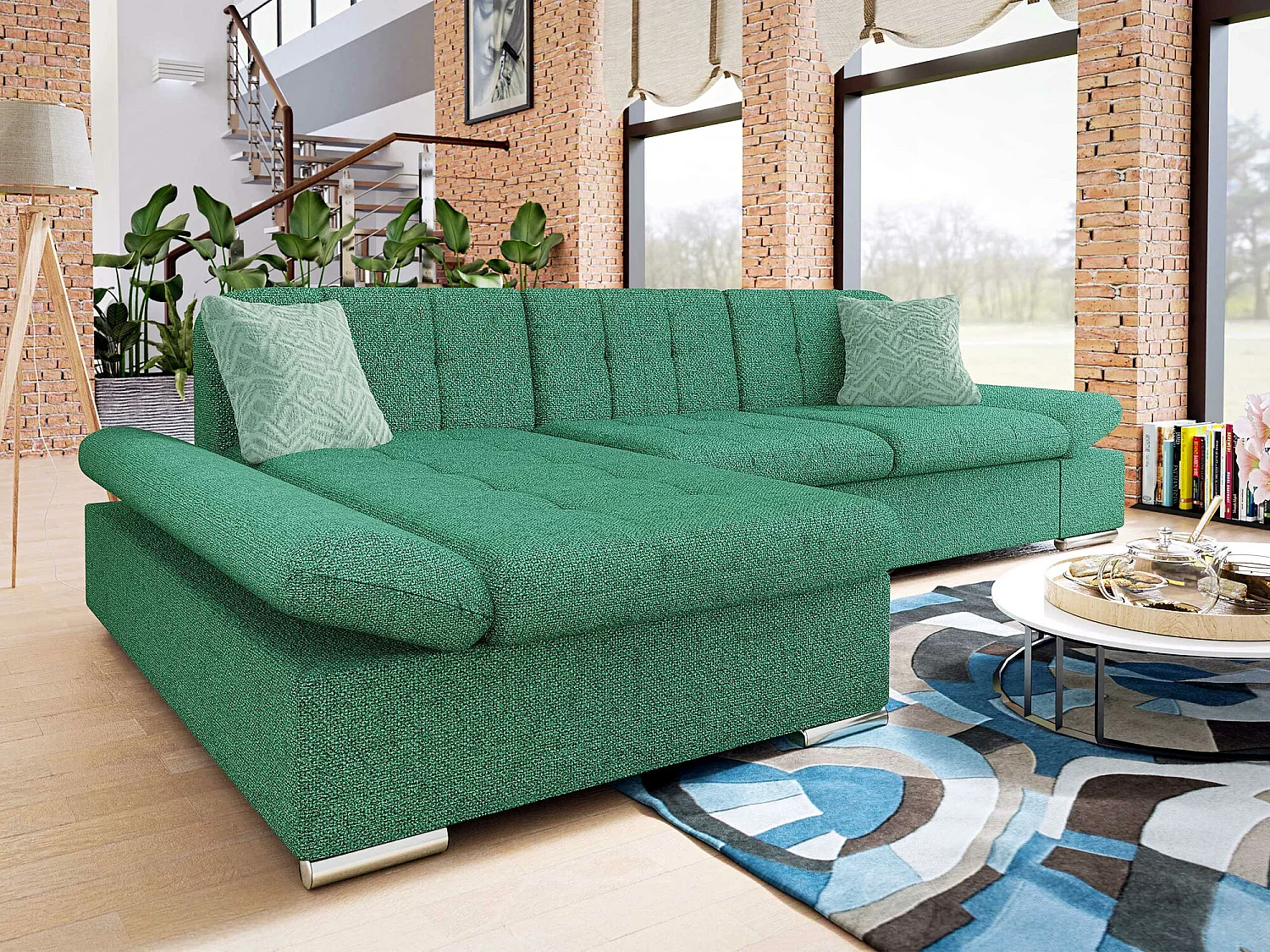 Sofá rinconero Comfivo 219, Verde, 278x161x76cm