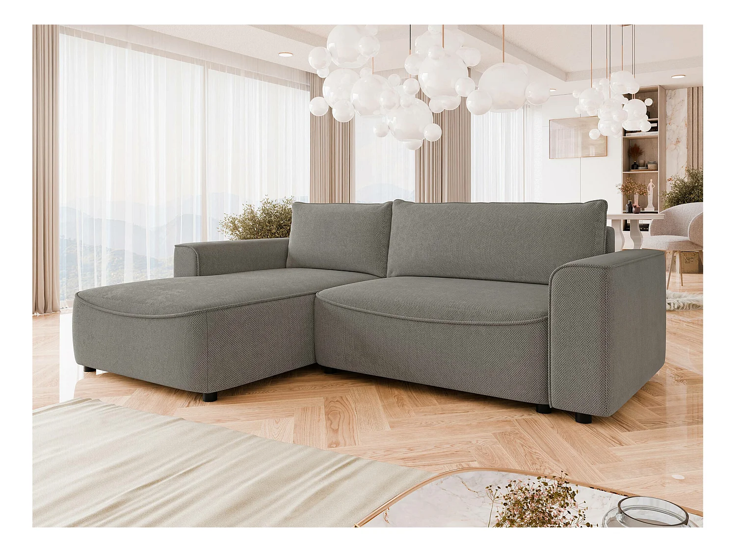 Sofá rinconero TrendyNest 105, De color marrón claro, Función de descanso, Almacenaje,