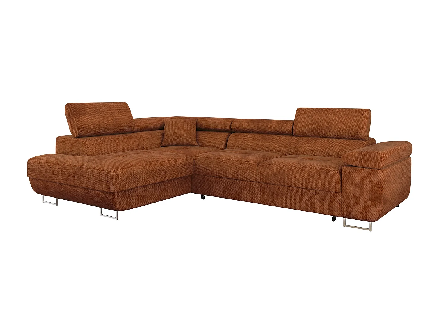 Canapé d'angle convertible 3 places en tissu rouge 274x203x70 cm
