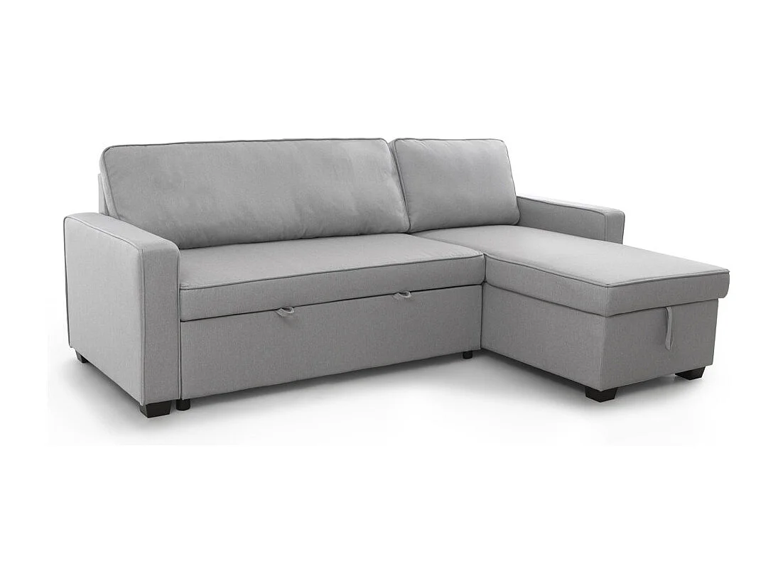 Sofá cama chaise longue de 3 plazas de 215x83x142 cm de tela en color gris con arcón Maxi
