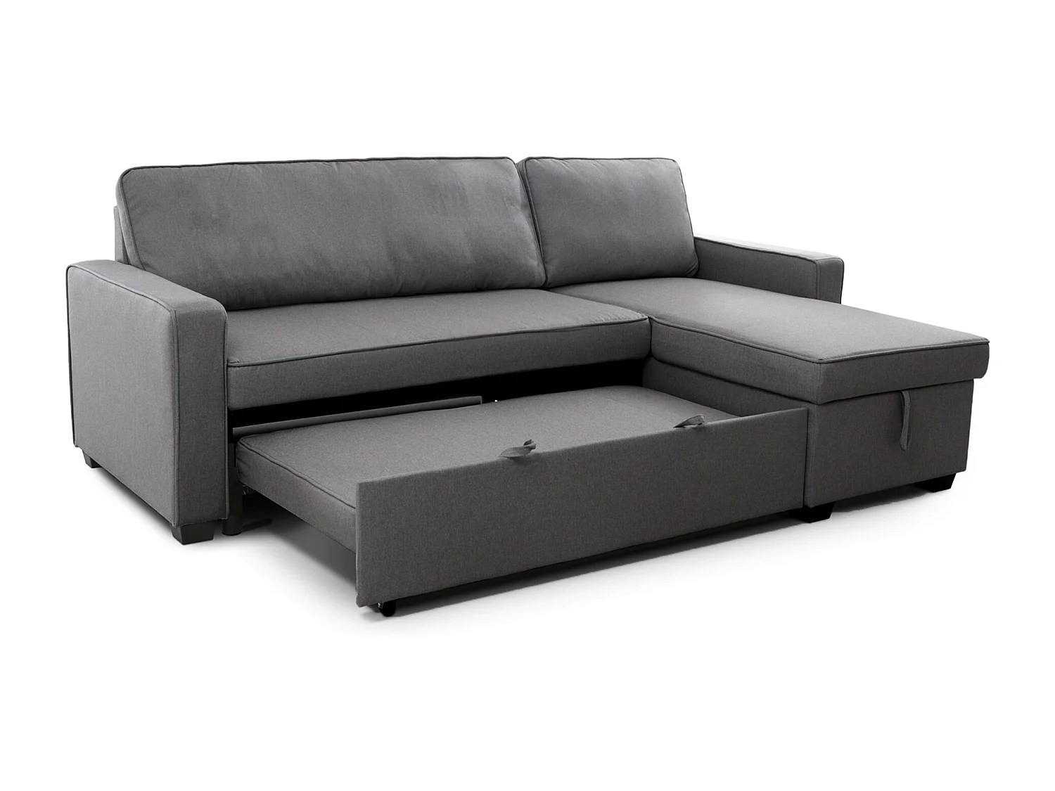 Sofá cama chaise longue de 3 plazas de 215x83x142 cm de tela en color gris con arcón Maxi