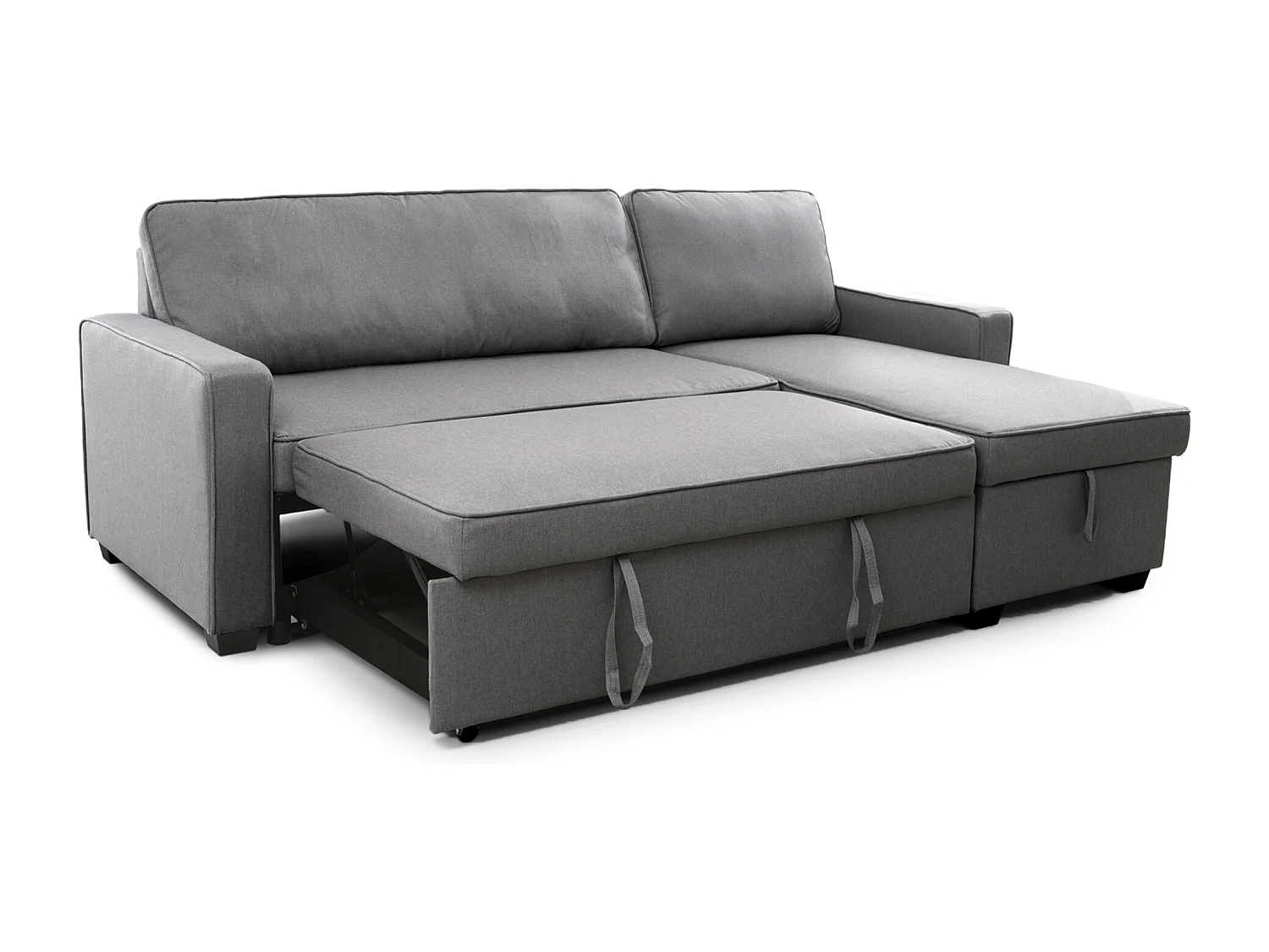 Sofá cama chaise longue de 3 plazas de 215x83x142 cm de tela en color gris con arcón Maxi