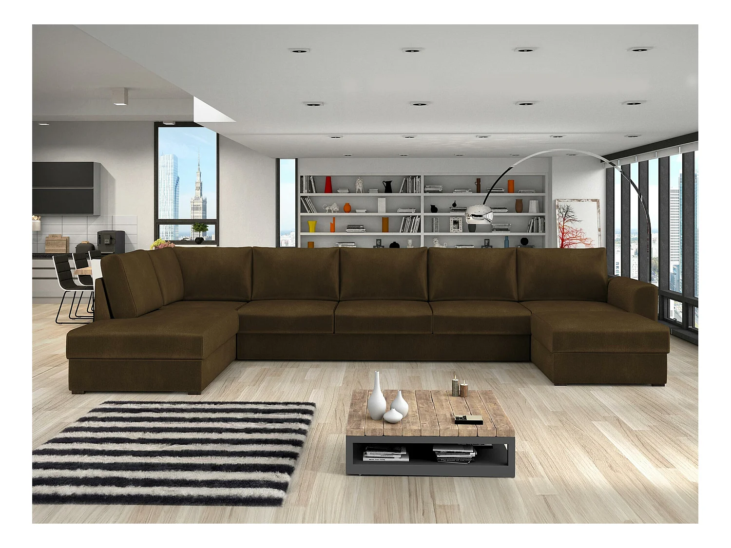 Divano angolare Comfivo 191, Marrone, Con, 370x186x85cm