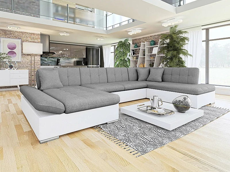 Sofá rinconero Comfivo 150, Gris, Función de descanso, Almacenaje, 345x205x76cm